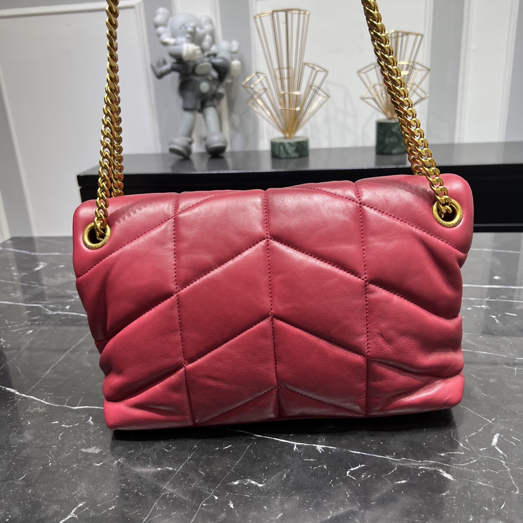 Saint Laurent Loulou Puffer Small Lambskin Shoulder Bag Handbag Red 577476 Gold